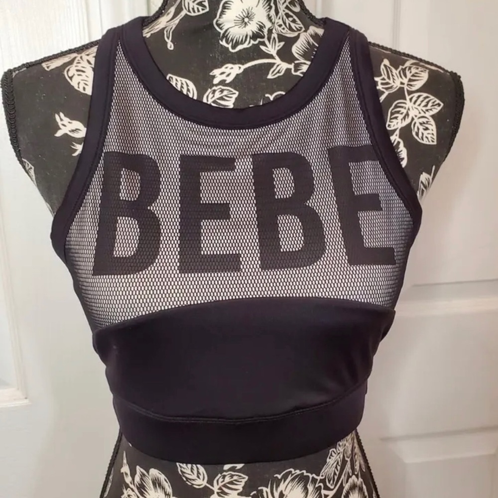 BEBE Black Logo Mesh Sports Bra